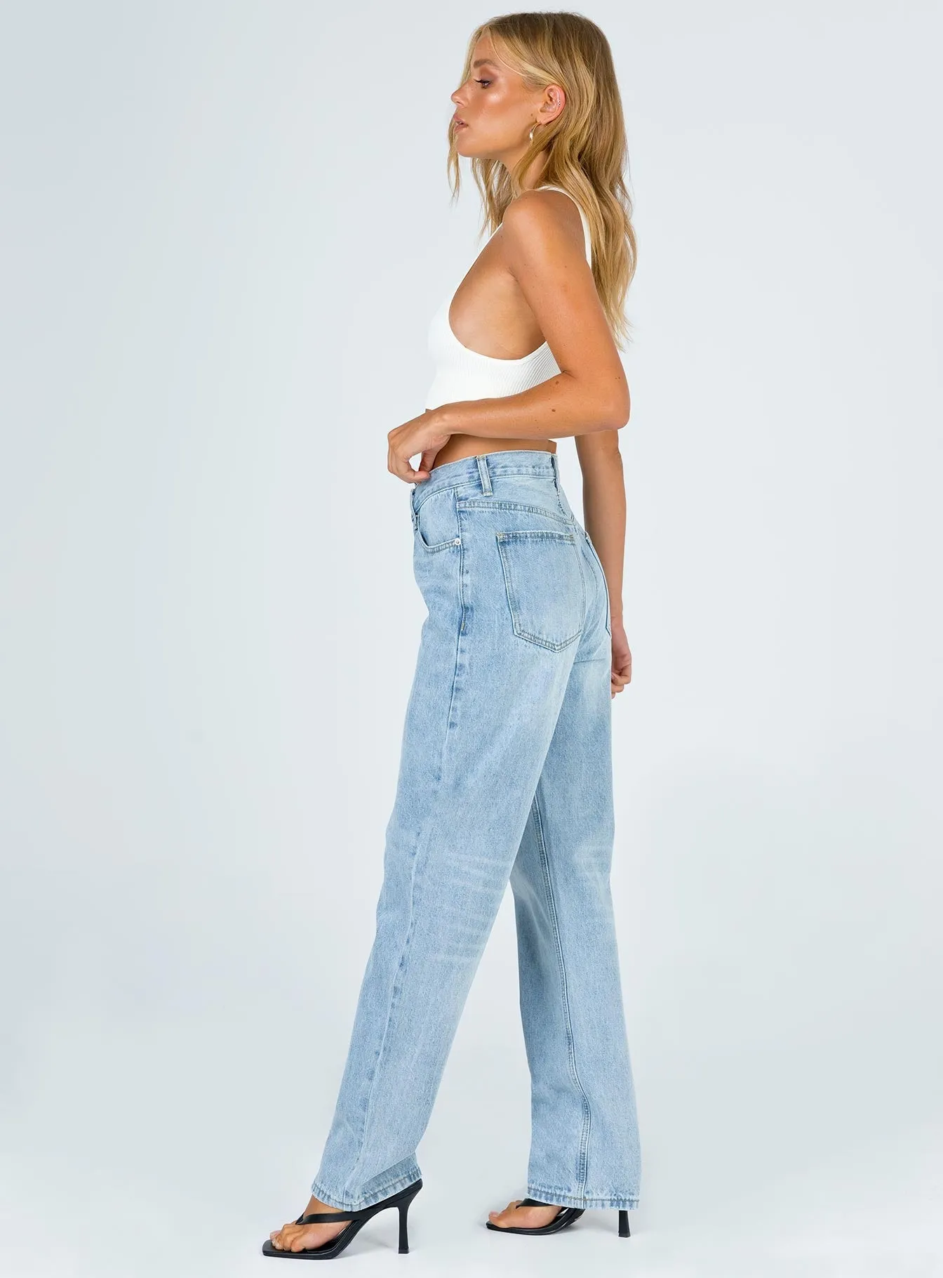 Holly Asymmetric Straight Leg Jean Light Wash Denim Petite Tailored Cut Layered Basics