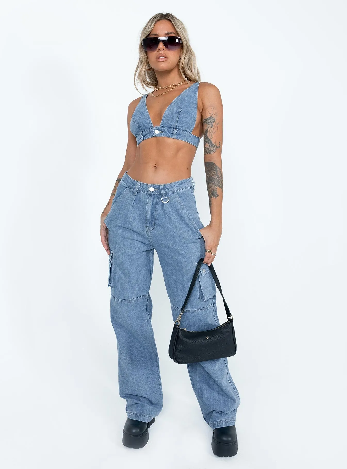Paige Mid Rise Cargo Jean Denim Durable Summer Vibes Simple Wear