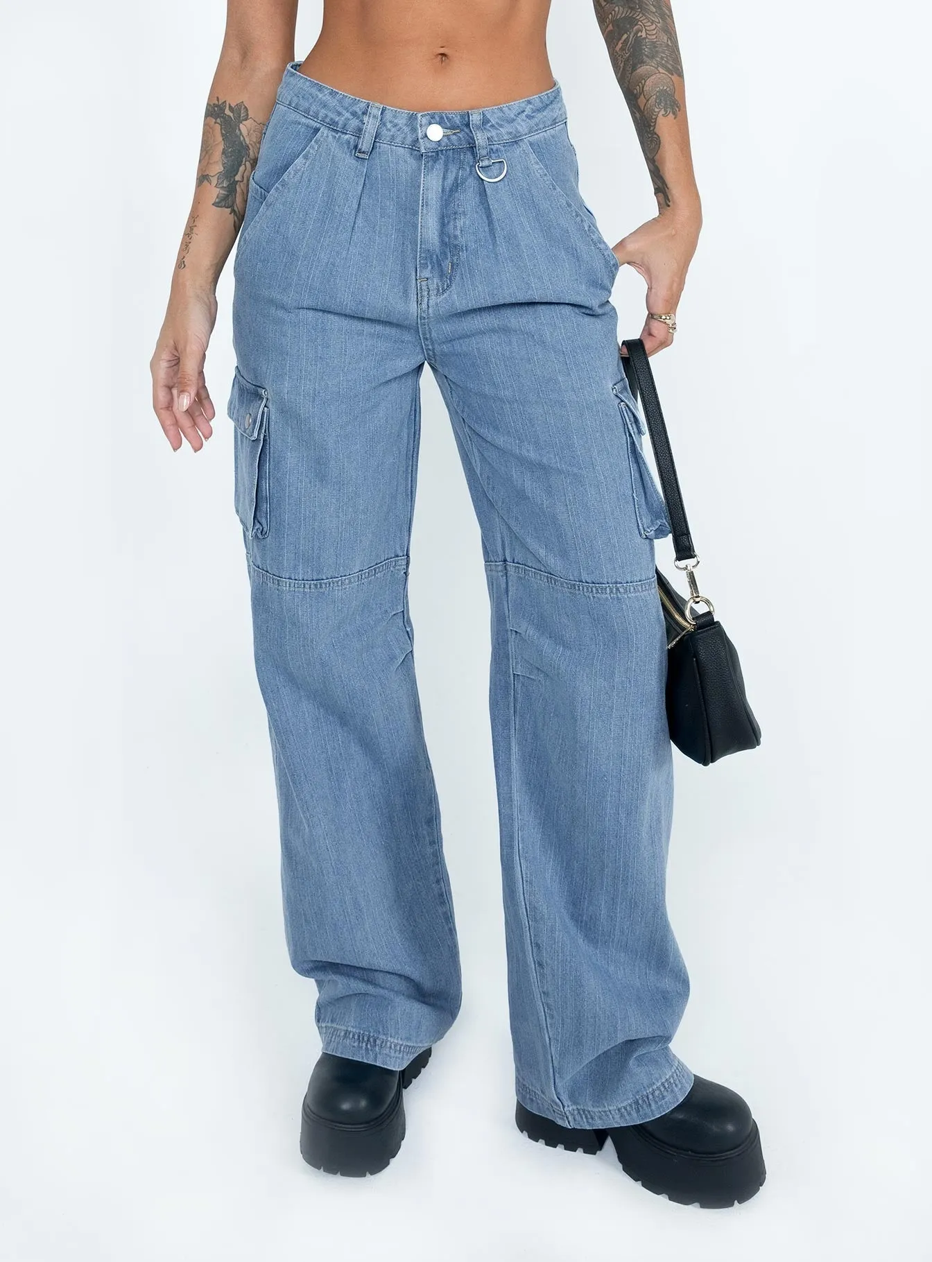 Paige Mid Rise Cargo Jean Denim Active Friendly