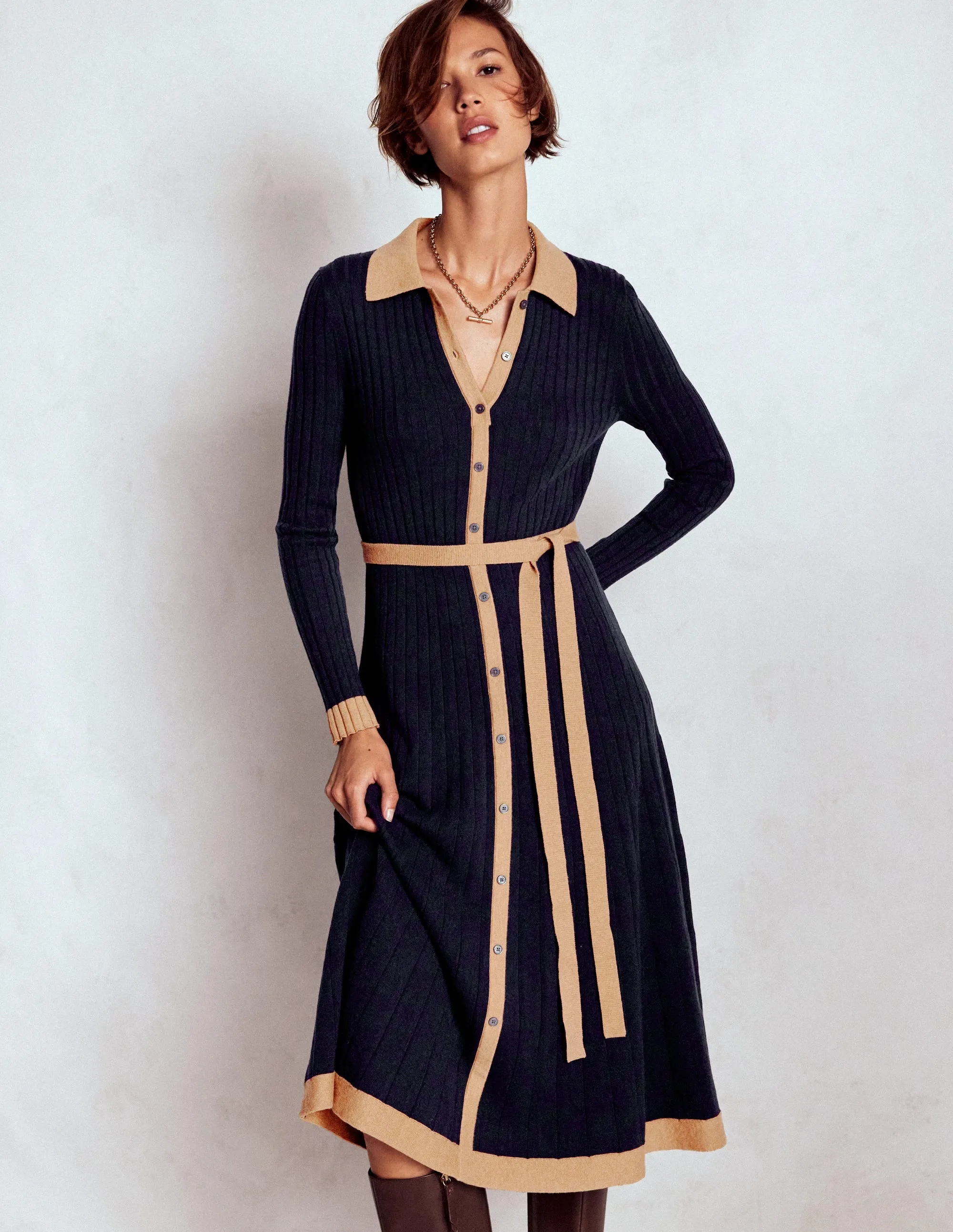 Rachel Knitted Shirt Dress-Navy Day-To-Night Wear Polished Ease