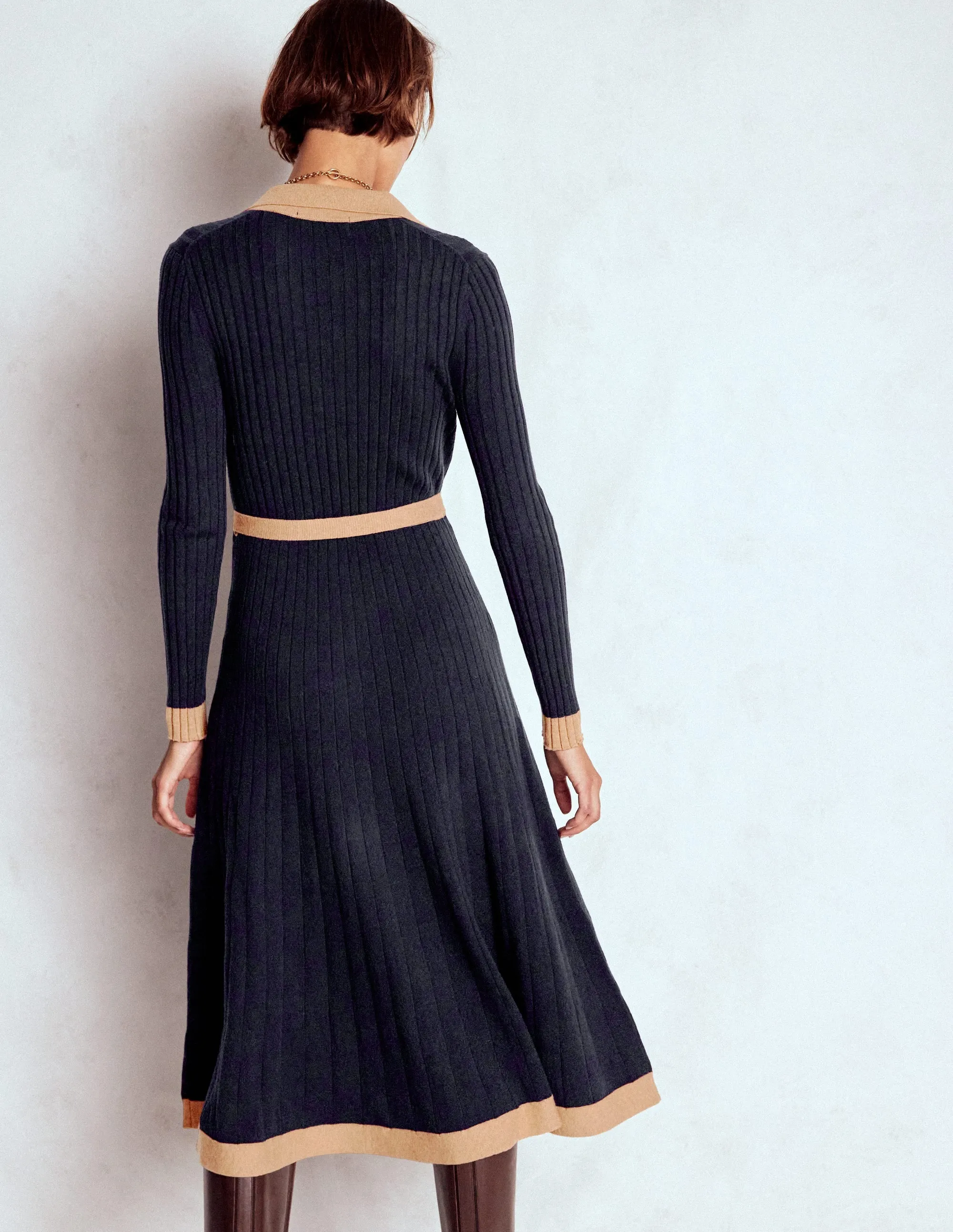 Light Air Rachel Knitted Shirt Dress-Navy