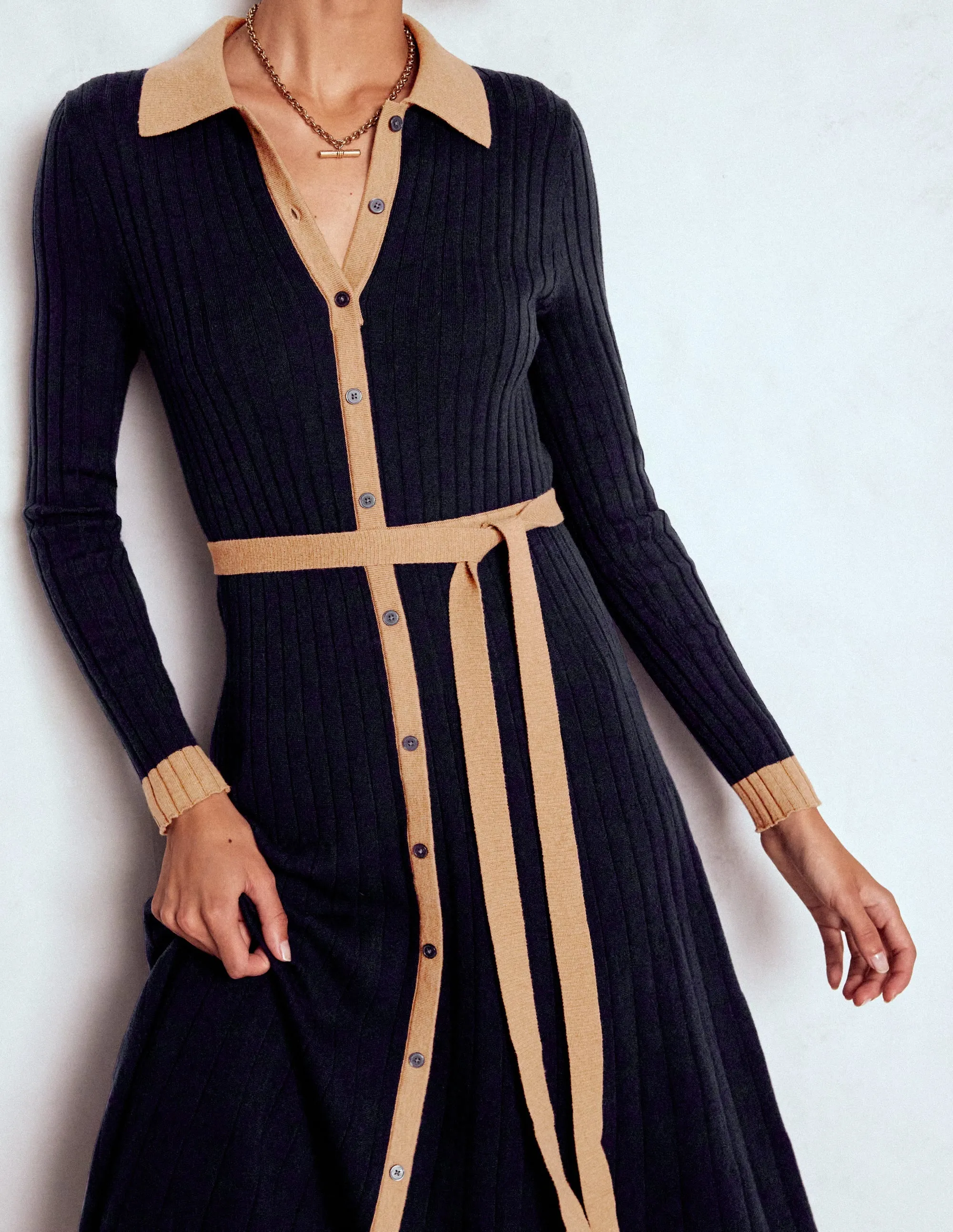 Breeze Move Trendy versatile dress Rachel Knitted Shirt Dress-Navy