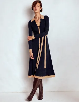 Bazaar Lane Day-to-night midi gown Rachel Knitted Shirt Dress-Navy