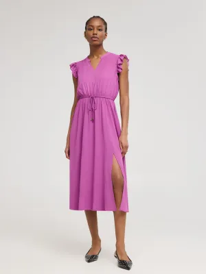 Sleeveless Split Neck Chiffon Midi Dress Polished Comfort