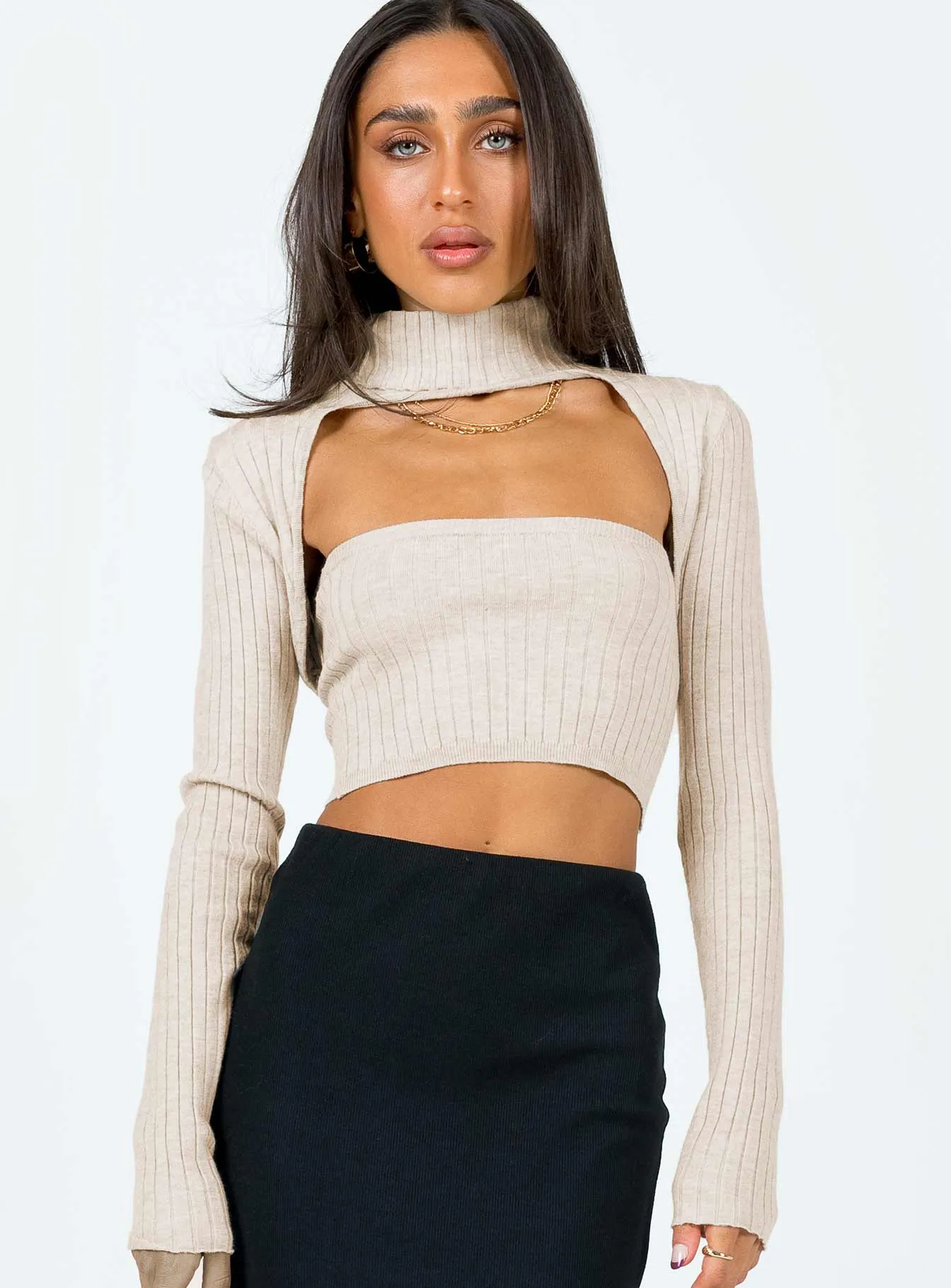 Cruiser Sweater Beige High Neck Design Durable Stitch Pattern