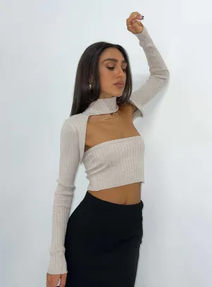 Contrast Stitching Cruiser Sweater Beige