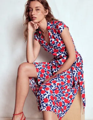Bold Dresser Julia Cotton Wrap Midi Dress-Poppy Red, Floweret Vine