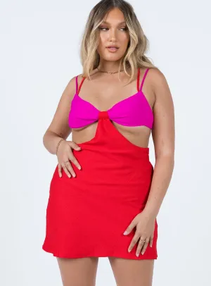 Foster Cut Out Mini Dress Pink / Red Stretchable Fit Light Charm