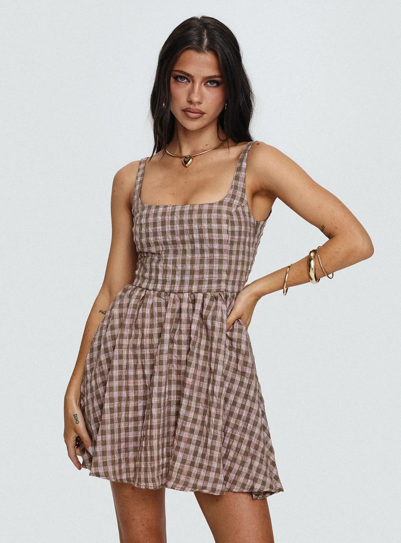 Urban Mood Cartmel Mini Dress Brown / Pink