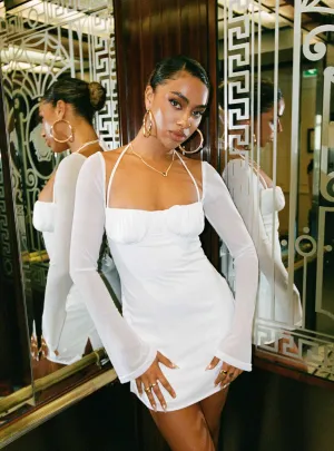 Angle Look Sexy Soul Dyer Sheer Sleeve Mini Dress White