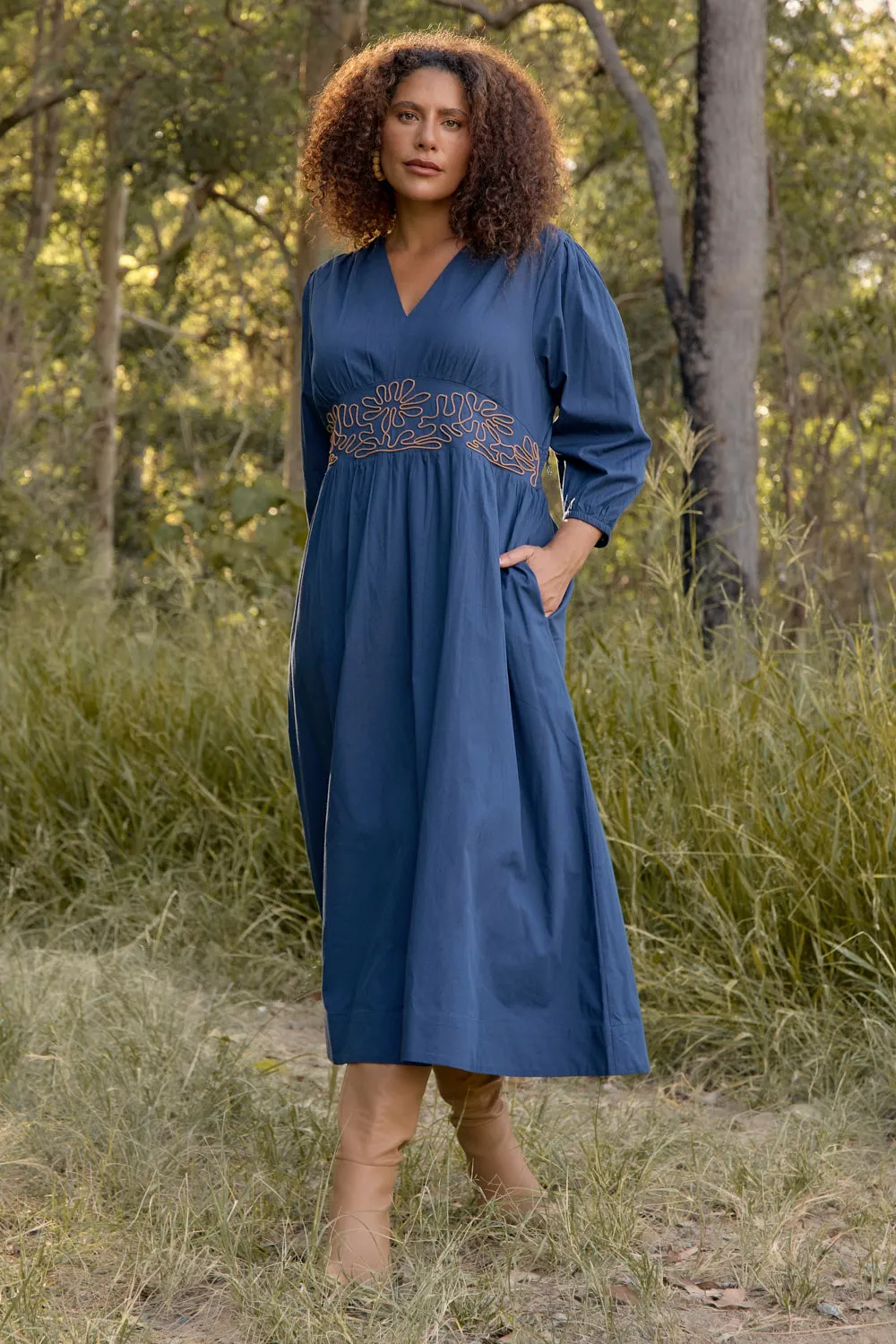 Lisa Embroidered Dress in Dorie Flattering Shape Street Lamp