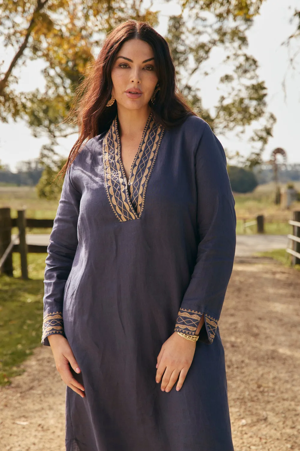 Perfect Shape Tia Linen Tunic Dress in Slate