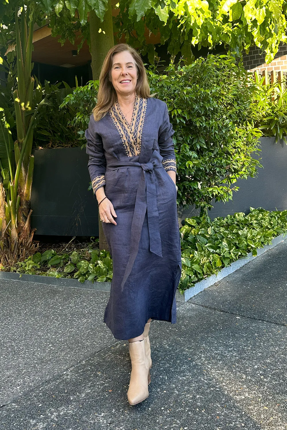 Tia Linen Tunic Dress in Slate Feminine fit-and-flare style