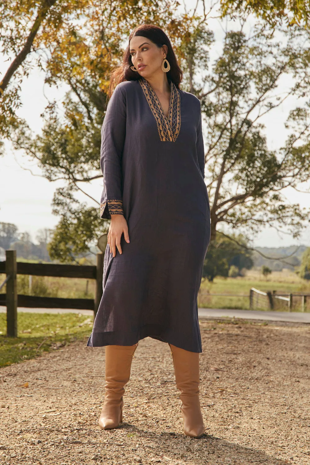 Tia Linen Tunic Dress in Slate Comfy All Day Sunset Glow