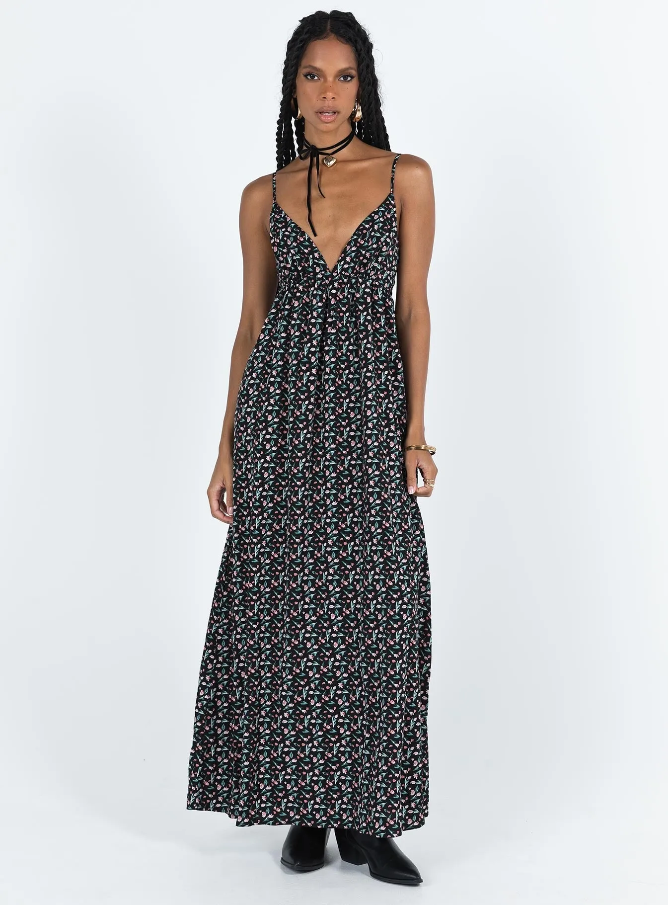 Koko Maxi Dress Black Floral Calm Mind poolside style