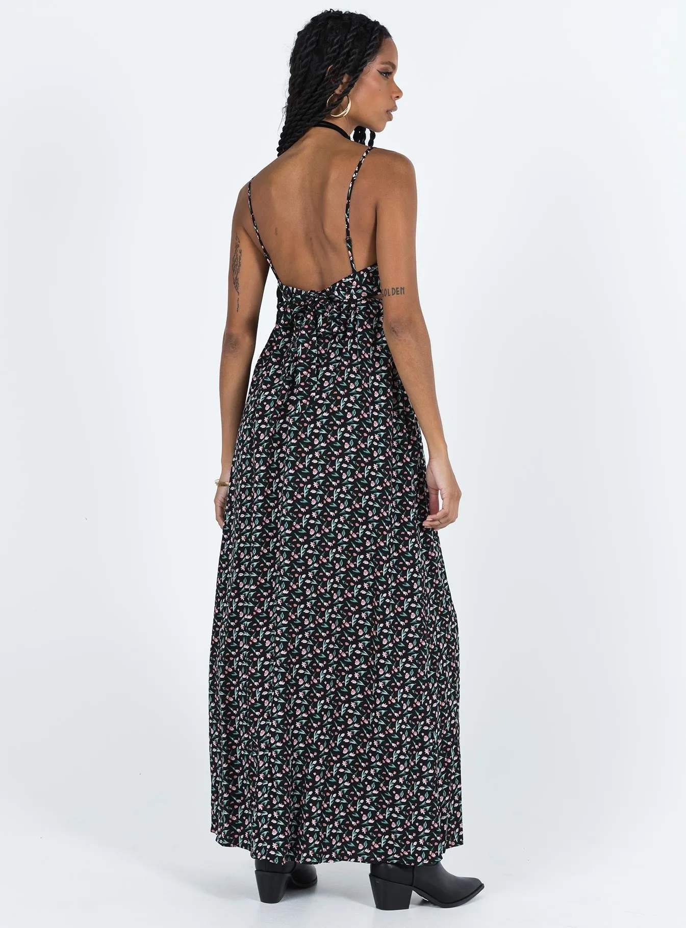 Koko Maxi Dress Black Floral Pool side Lily Bloom