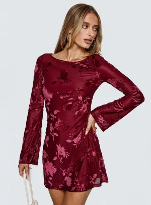 Lukea Long Sleeve Mini Dress Burgundy Burnout Light Edge Weekend Fun