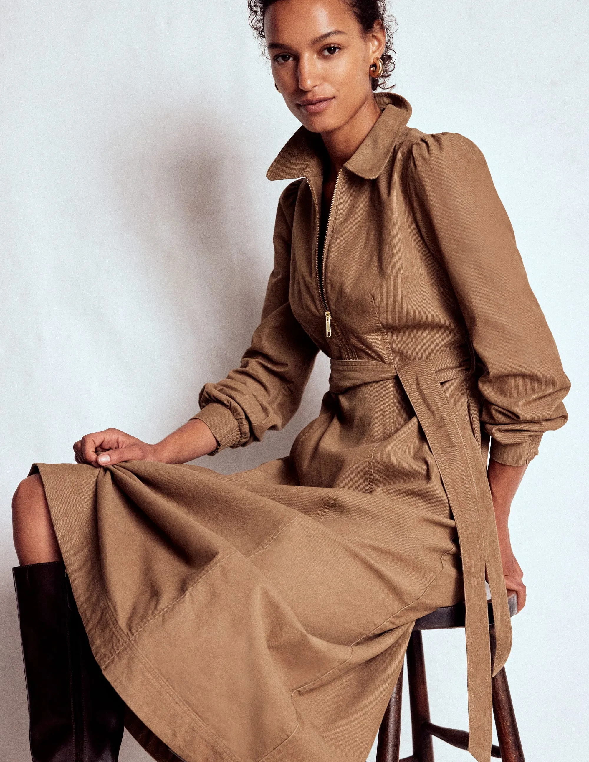 Adelaide Zip Cord Midi Dress-Latte pack light