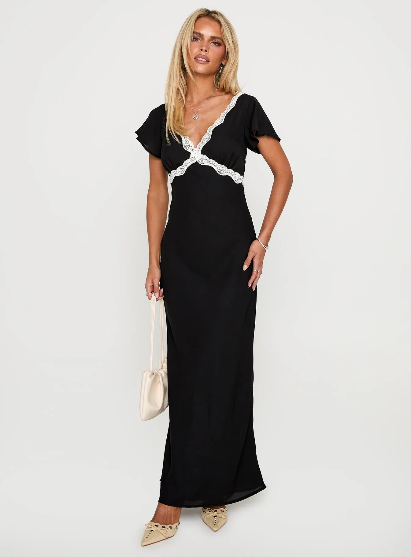 This maxi dress combines classic style with modern comfort for a timeless look Feminine flowing piece Barbarita Lace Maxi Dress Black