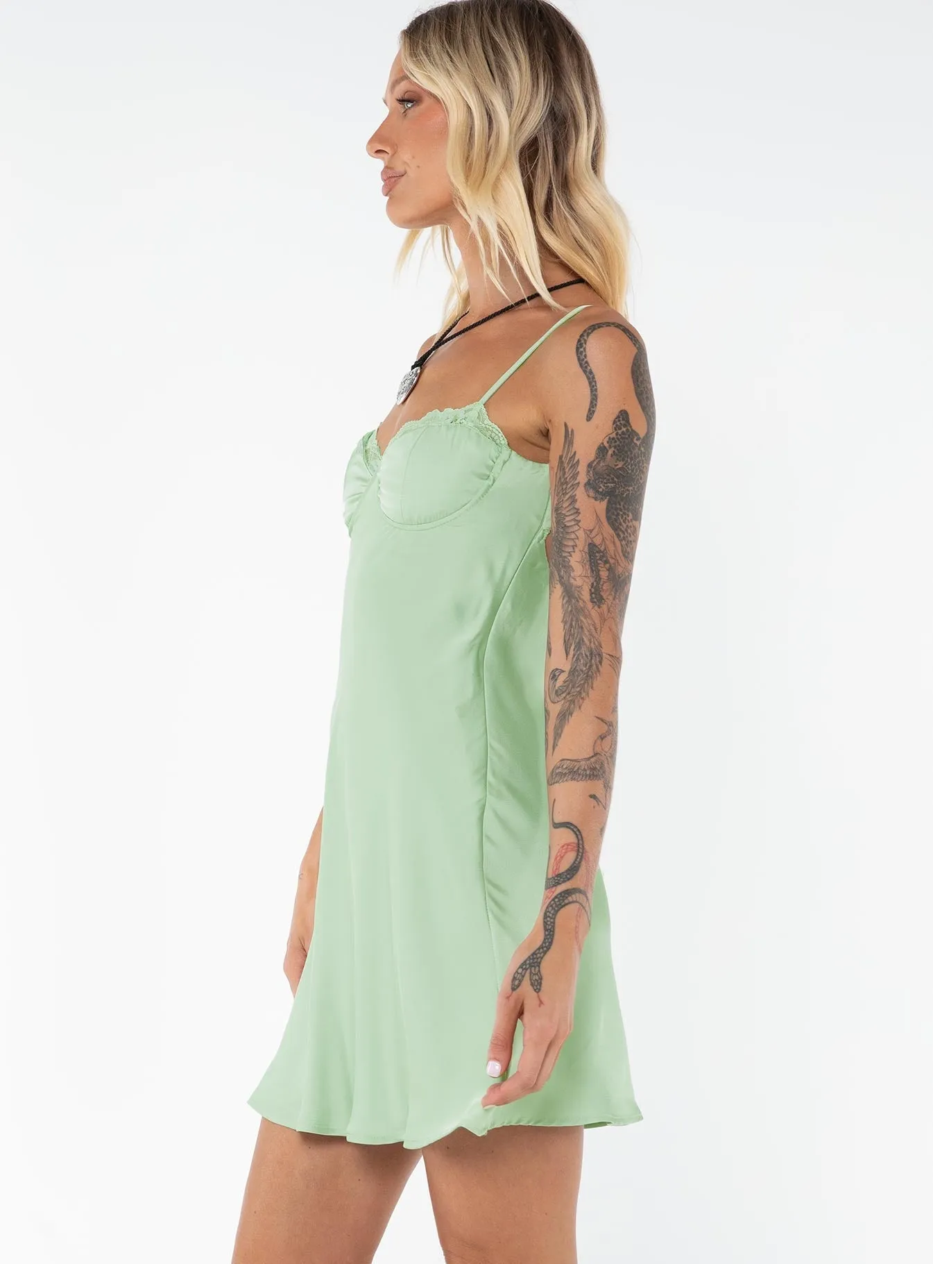 Moniz Mini Dress Sage Tall Chic Look Glow Cool