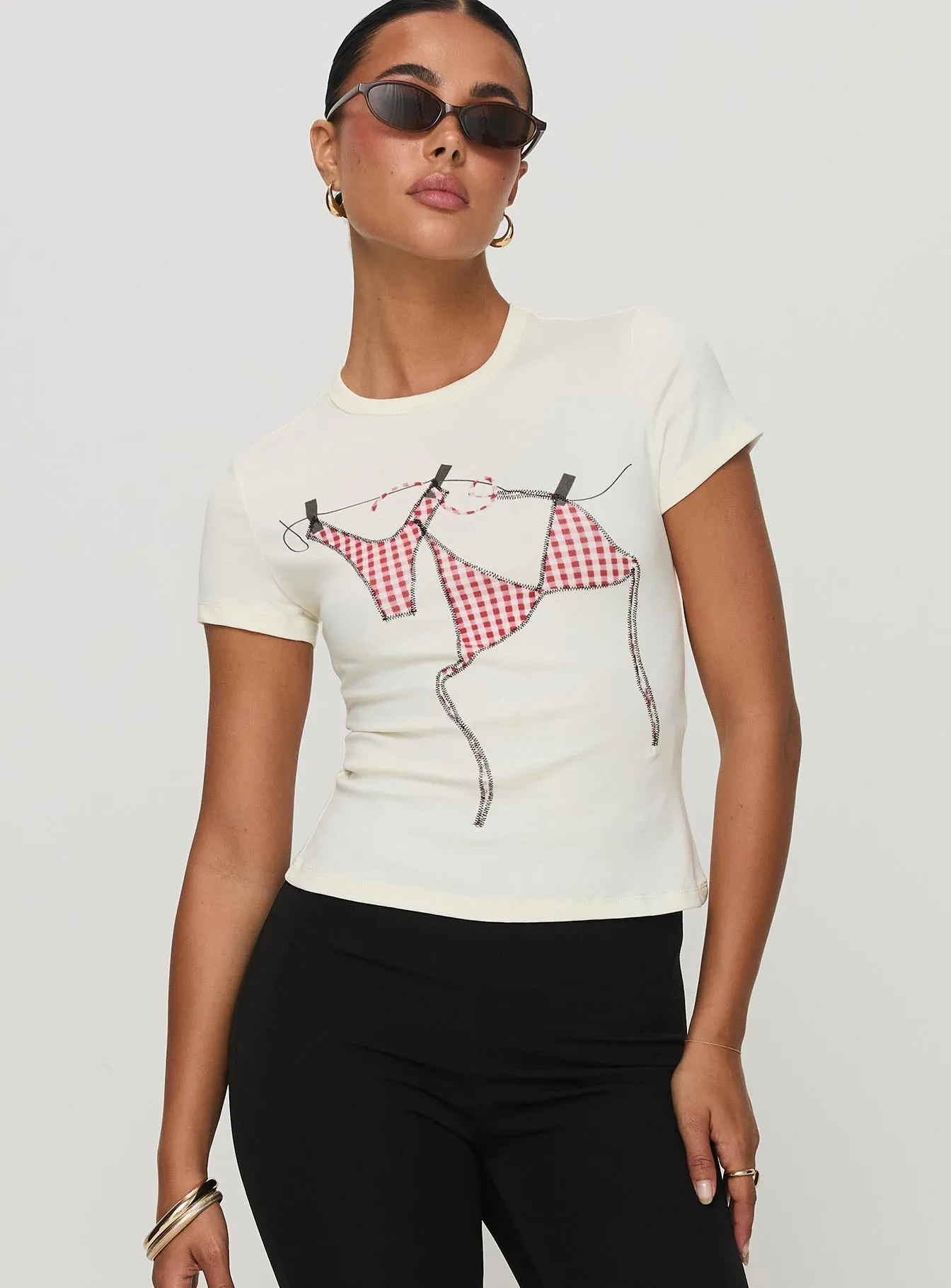 By The Seaside Graphic Top Cream Stylish Outfit