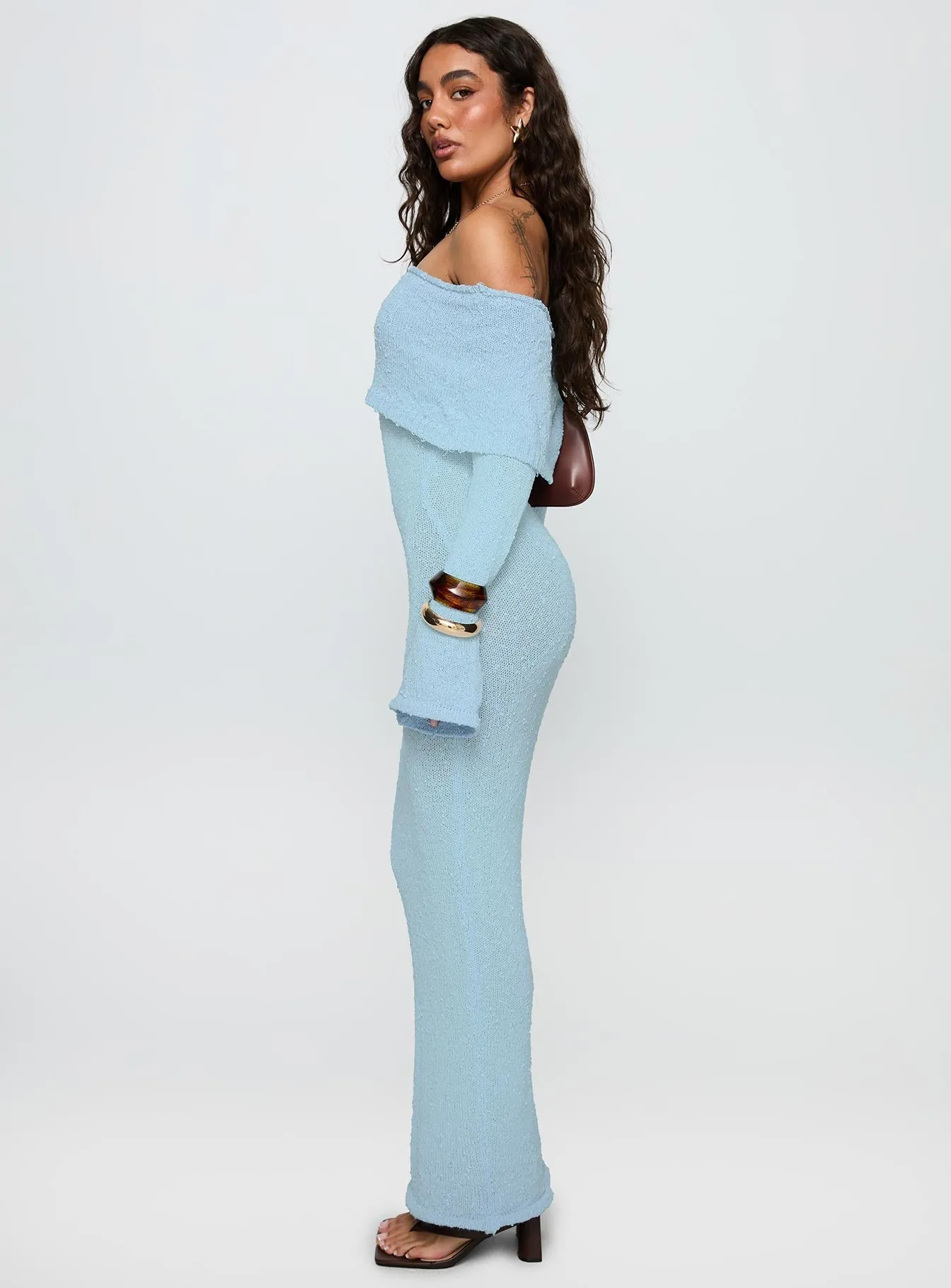 Karynn Long Sleeve Maxi Dress Blue embroidery work Evening Chic