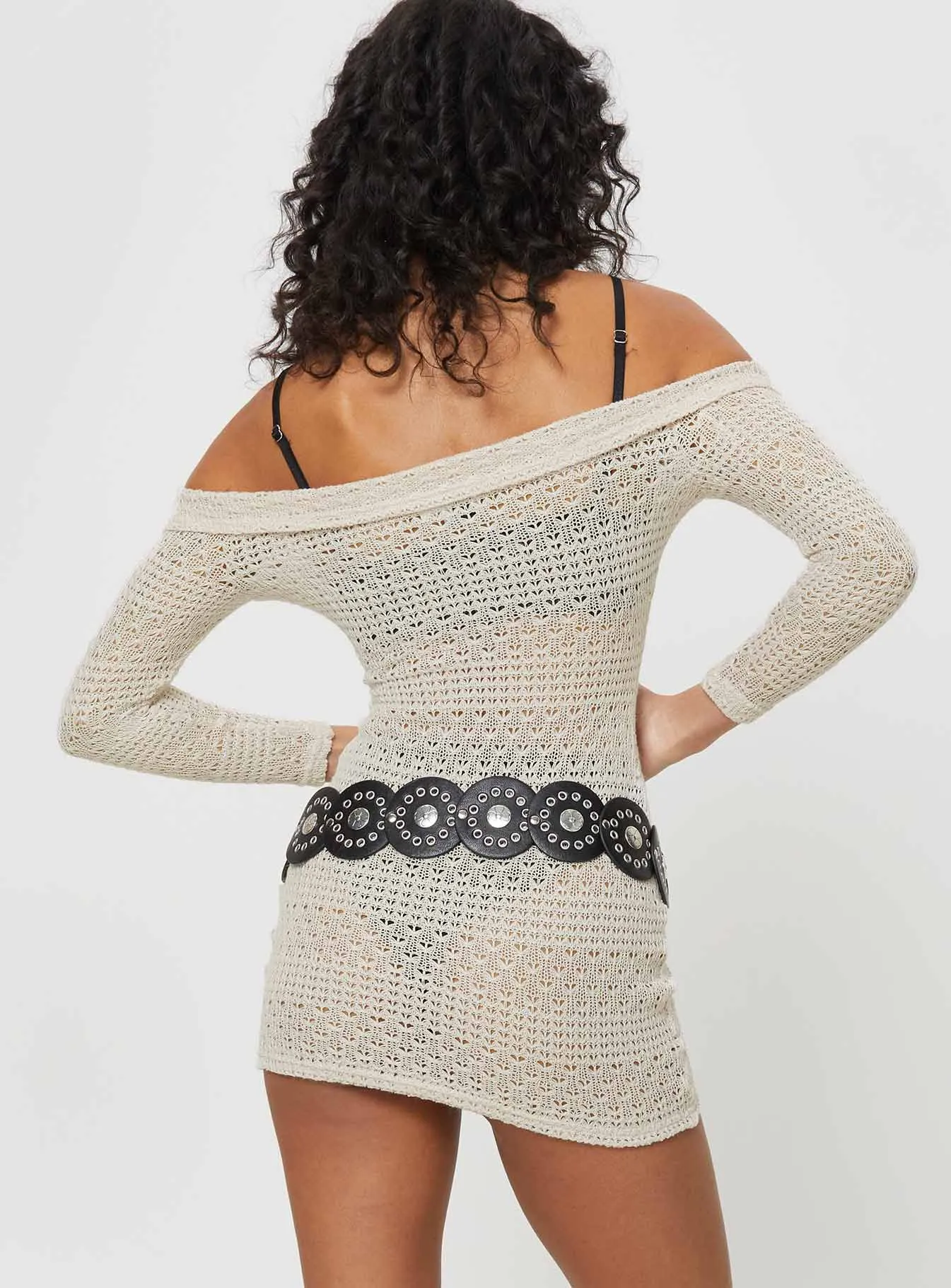 Lightweight Material Harrien Off The Shoulder Mini Dress Beige
