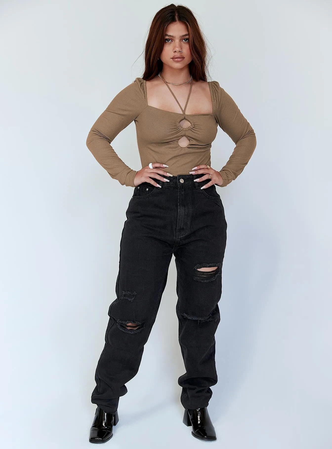 Melody Ripped Straight Leg Jeans Black Evening Stroll Stretch Breathable Trend Setter Trendy Premium