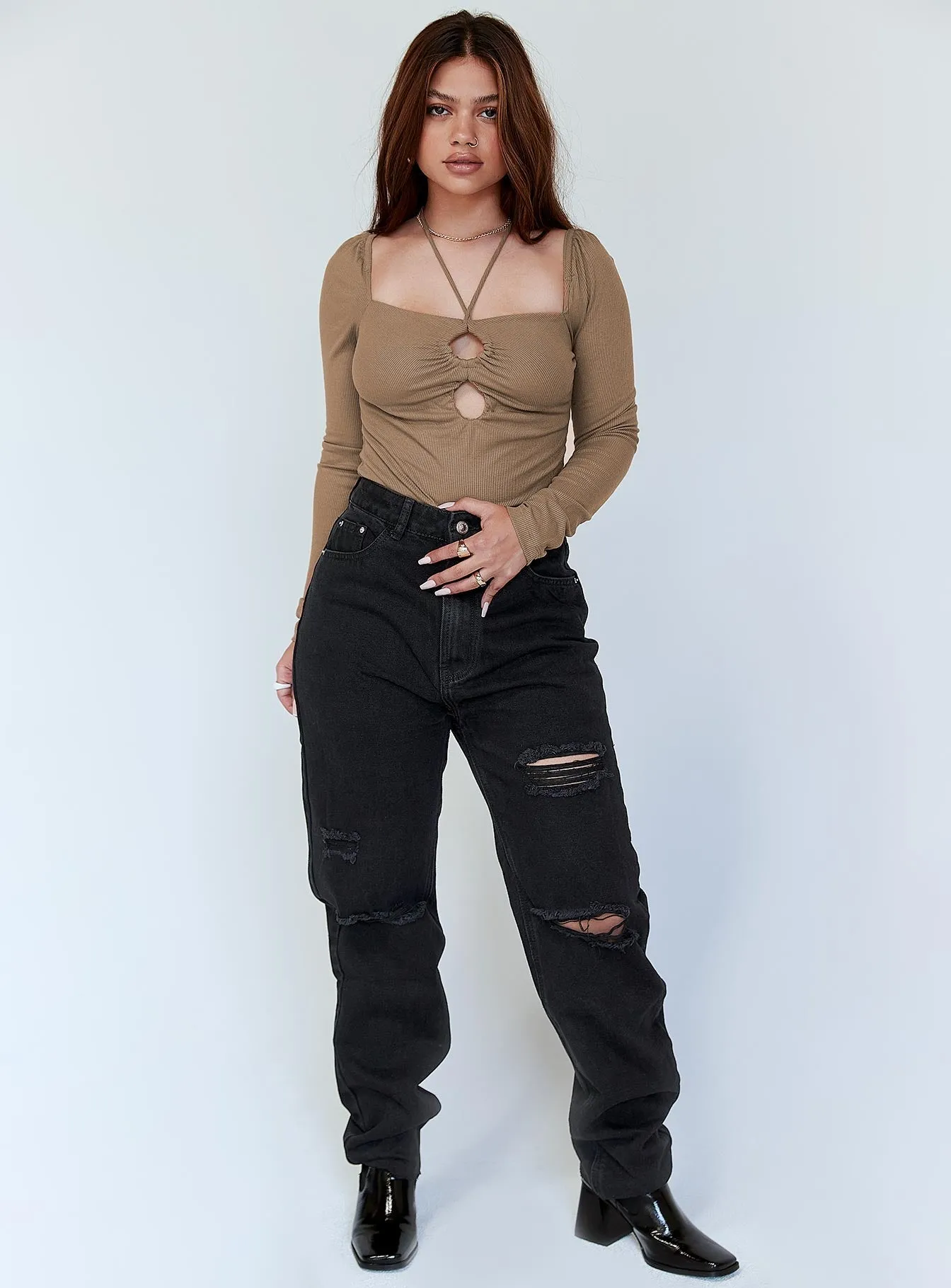 Stretch Unisex Wear Classic Wear Melody Ripped Straight Leg Jeans Black