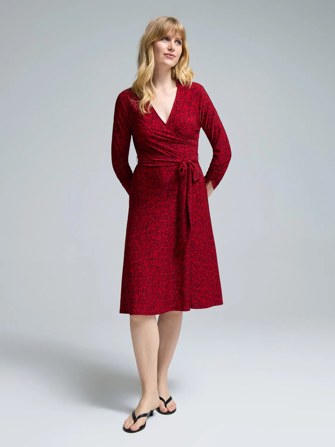 Leaf Print A-Line Midi Dress All-Season Style