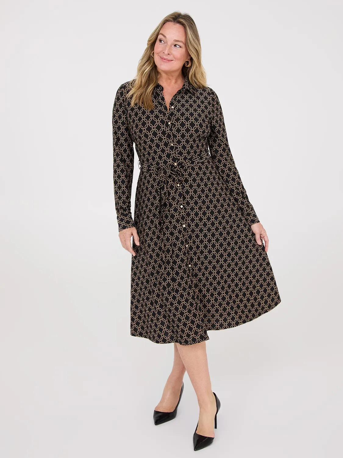 Chic Vibes Geo Print Shirt Dress With Pockets