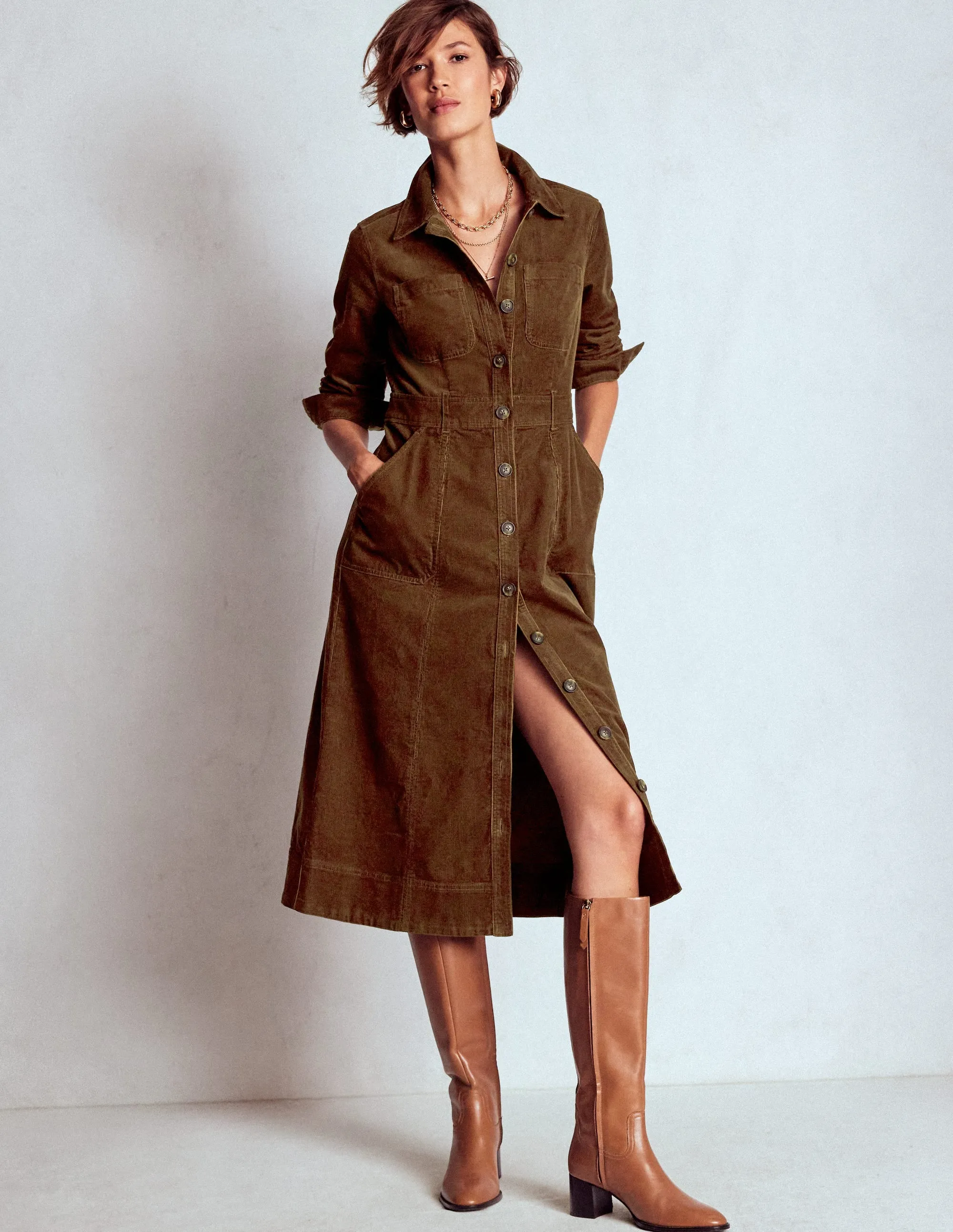 Lake Park Amanda Cord Midi Dress-Raw Umber
