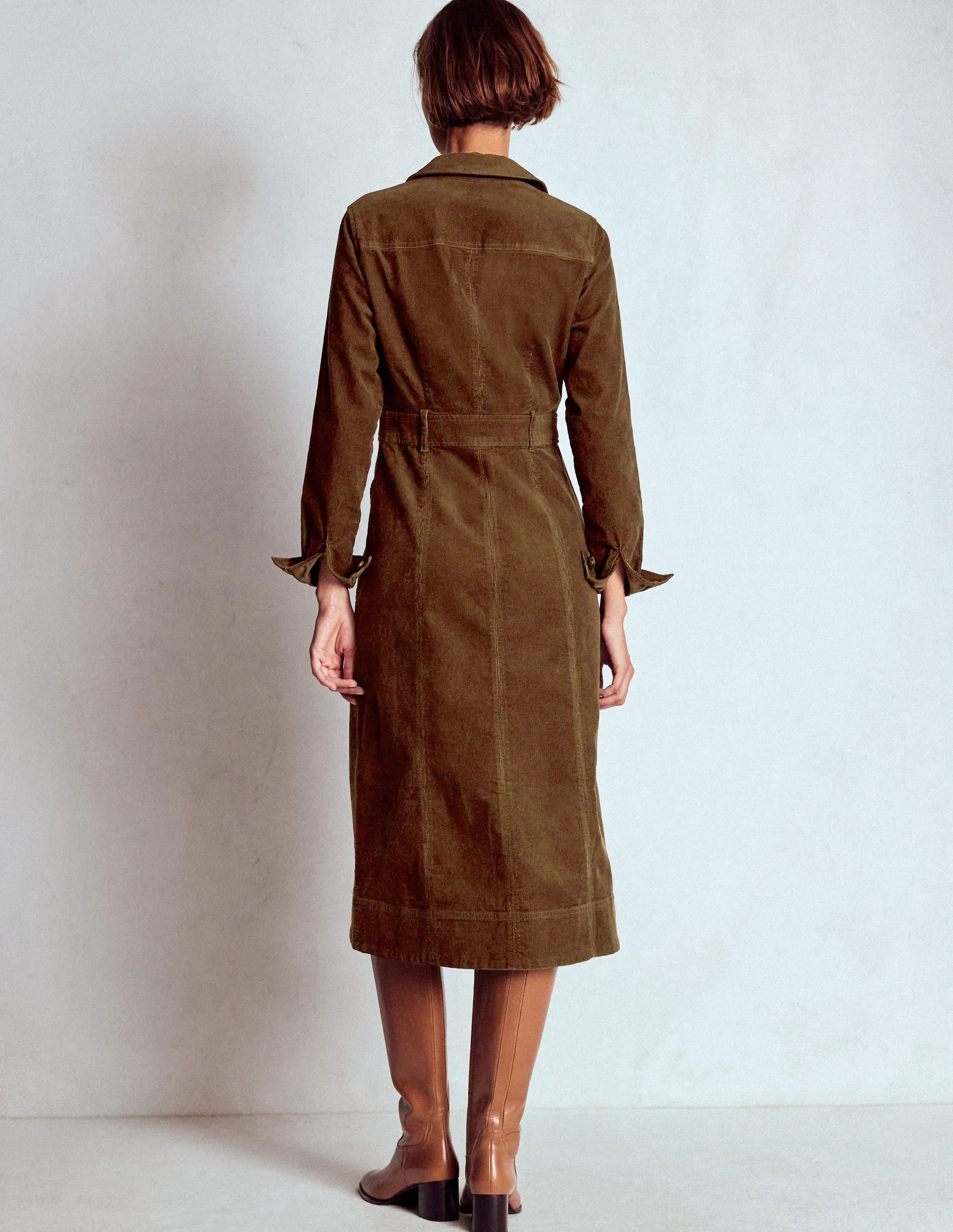 Flattering Layers Amanda Cord Midi Dress-Raw Umber