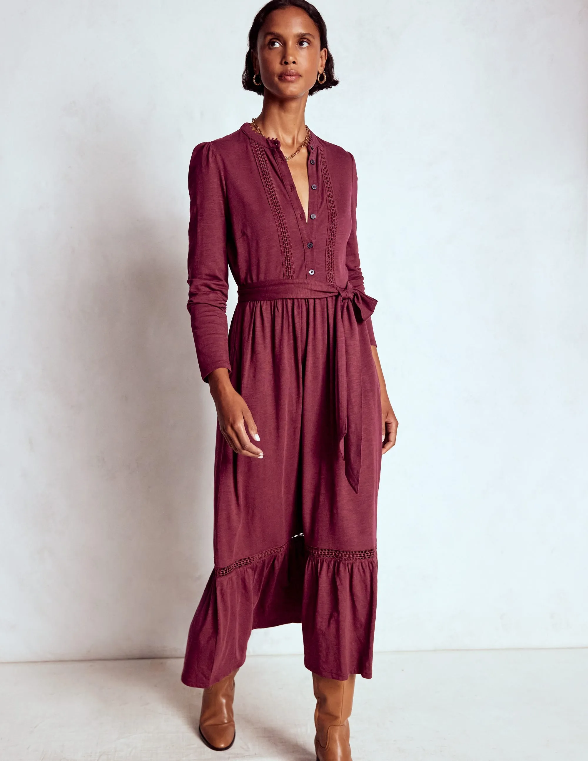 Edwina Jersey Shirt Dress-Deep Wisteria Stone Touch
