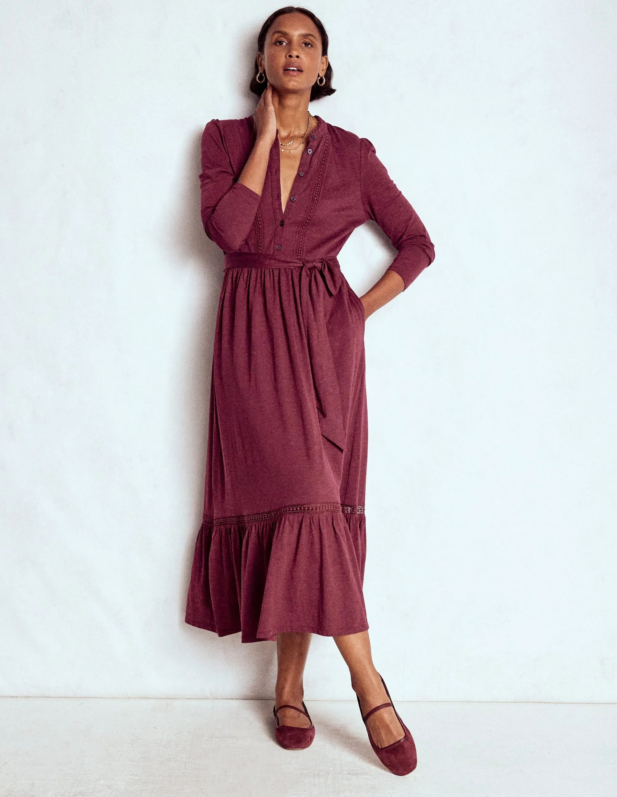 Wearable Art Urban Casual Edwina Jersey Shirt Dress-Deep Wisteria