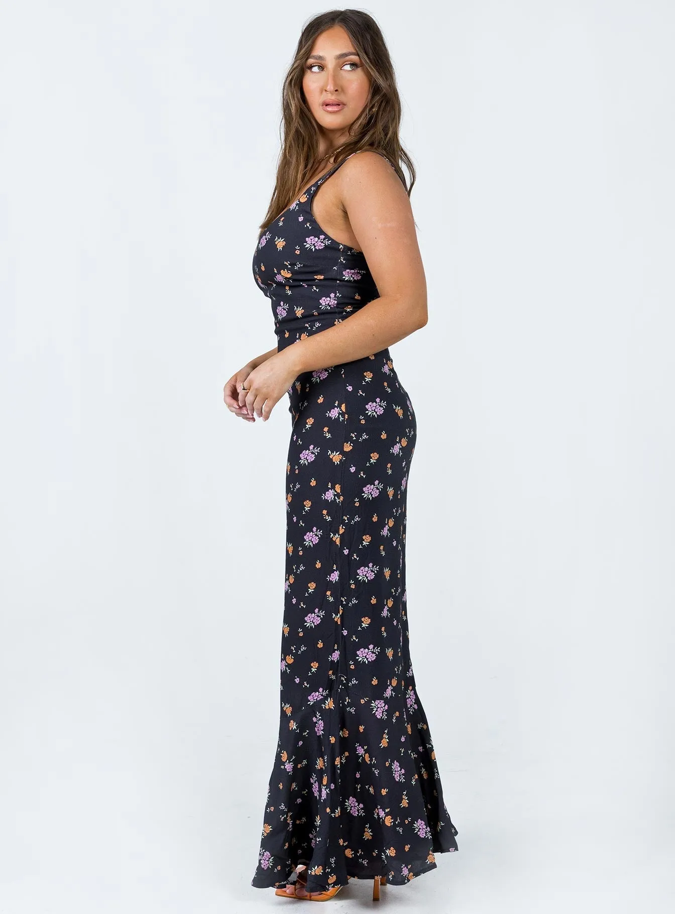 Curtis Maxi Dress Black / Floral Open Back