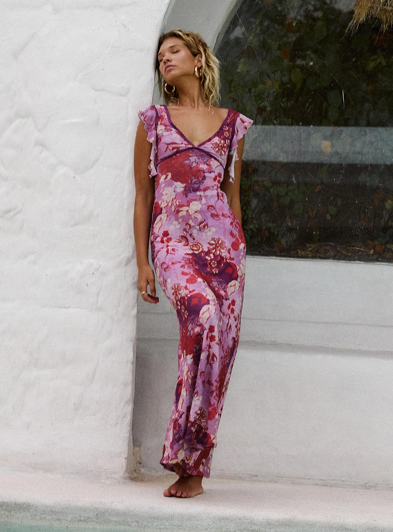 Soleila Maxi Dress Purple Multi Print Art Designed for versatility this maxi dress works for both formal and casual settings