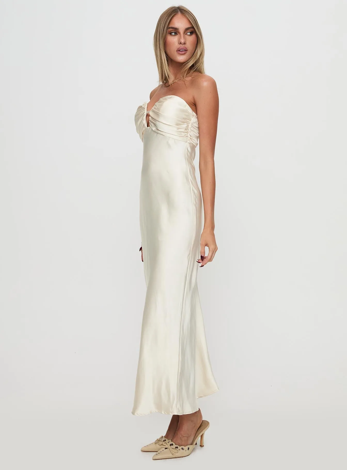 Cyprian Strapless Maxi Dress Champagne Soft draping maxi Sand Path