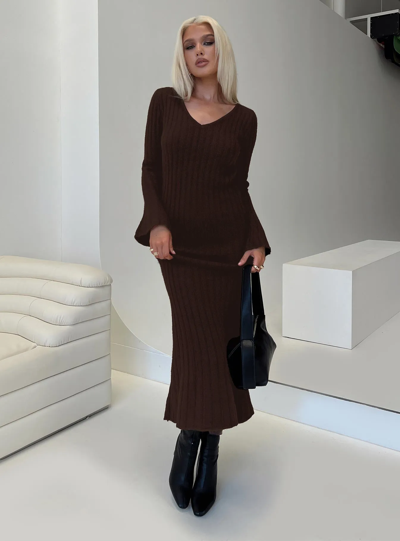 Larne Long Sleeve Maxi Dress Chocolate With its flowy design this dress drapes beautifully for a sophisticated look Pine Grove