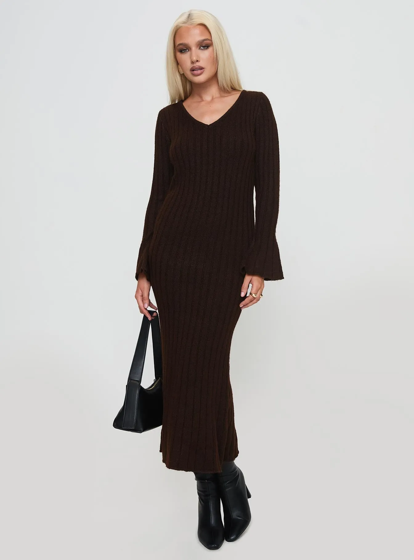 Larne Long Sleeve Maxi Dress Chocolate french chic
