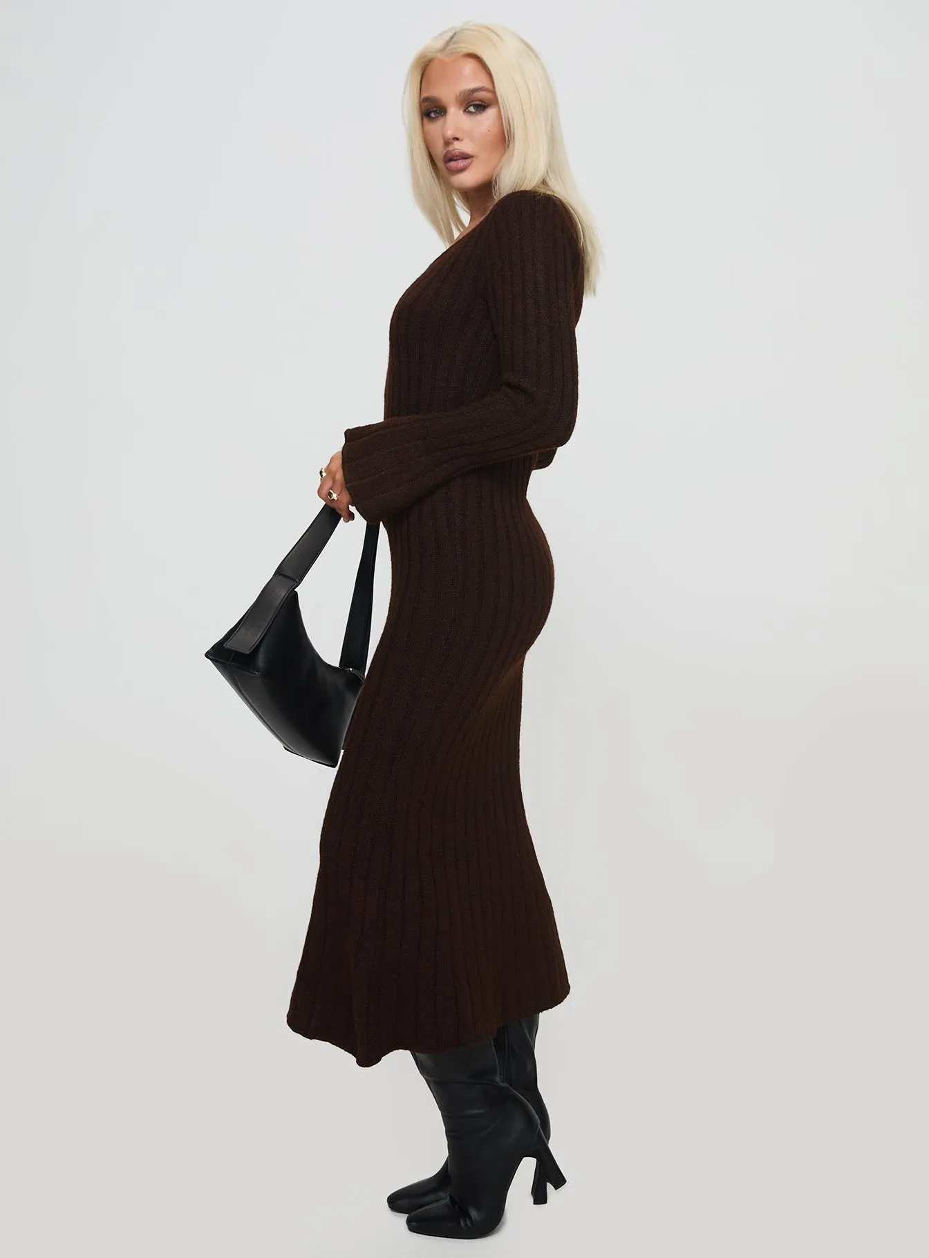 Day-to-evening wear Navy Tone Larne Long Sleeve Maxi Dress Chocolate