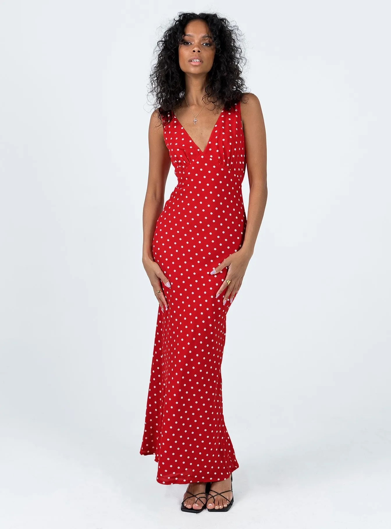 Nellie Maxi Dress Red Polka Dot Perfect for warmer months this dress provides a light and breezy fit without sacrificing style