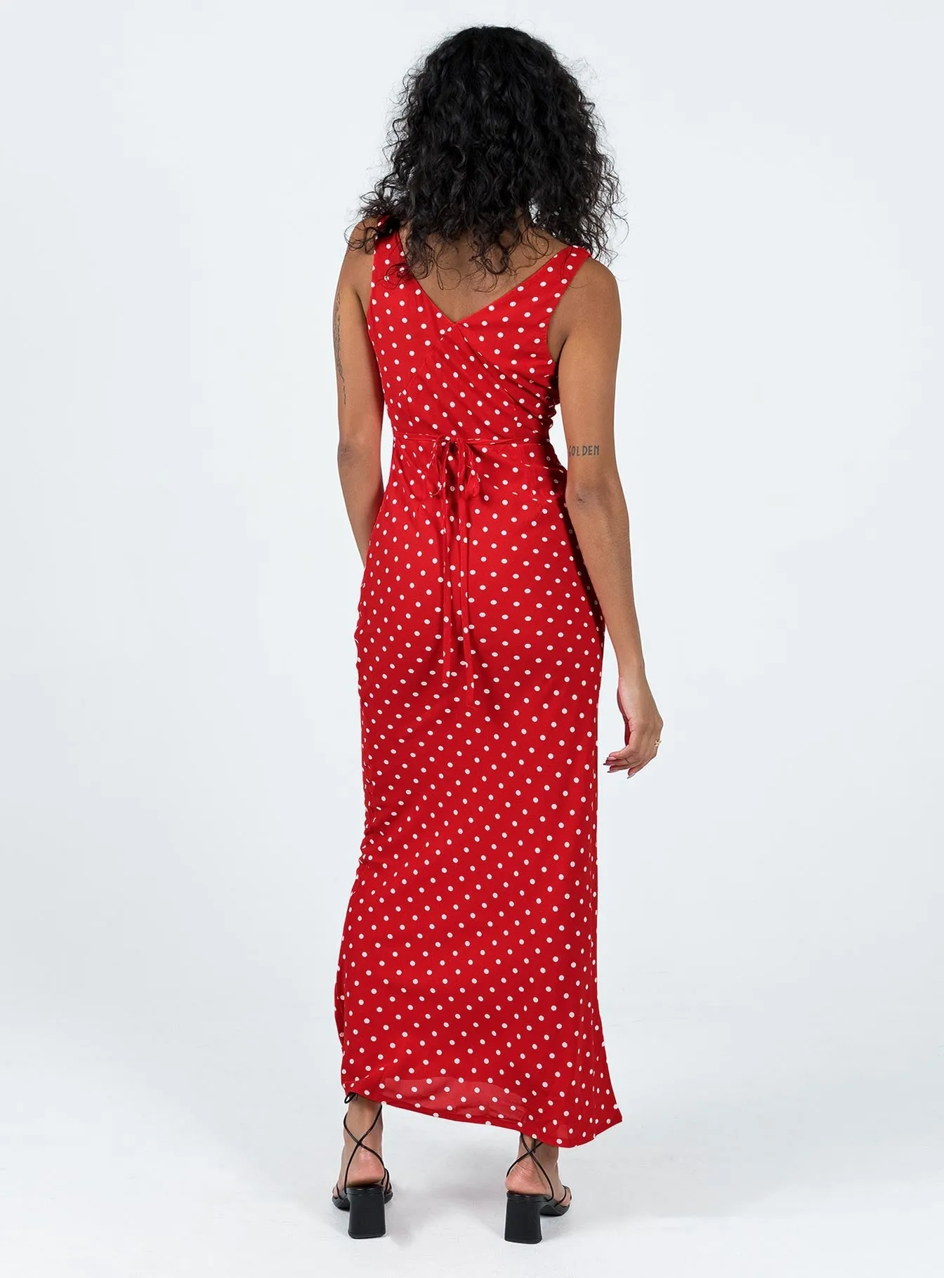 Relaxed fit formal wear Fur Glow Nellie Maxi Dress Red Polka Dot