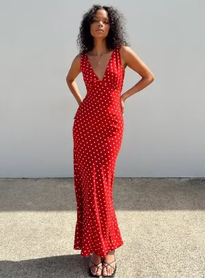 Mesh Glow Nellie Maxi Dress Red Polka Dot