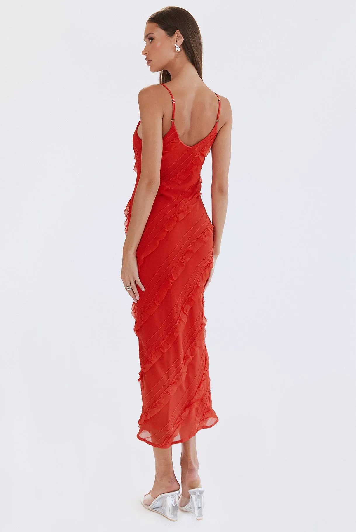 Lars Maxi Dress Red embroidery work