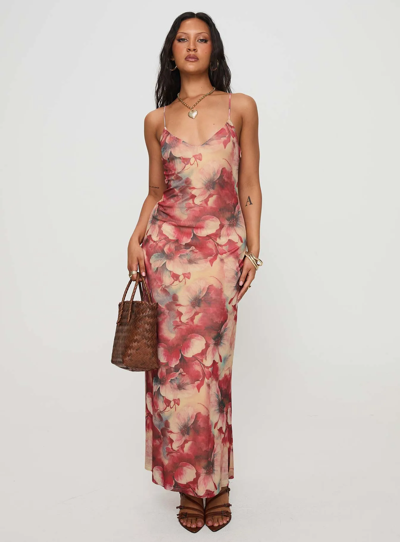 Fortunata Maxi Dress Floral / Multi Cool Air Garnet Shine