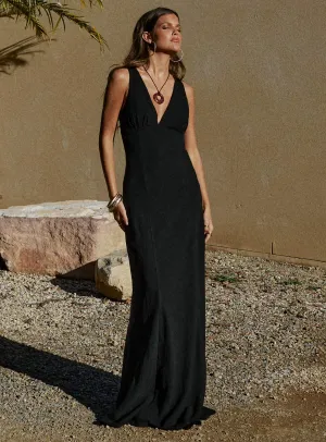 Verde Linen Blend Maxi Dress Black Print Art