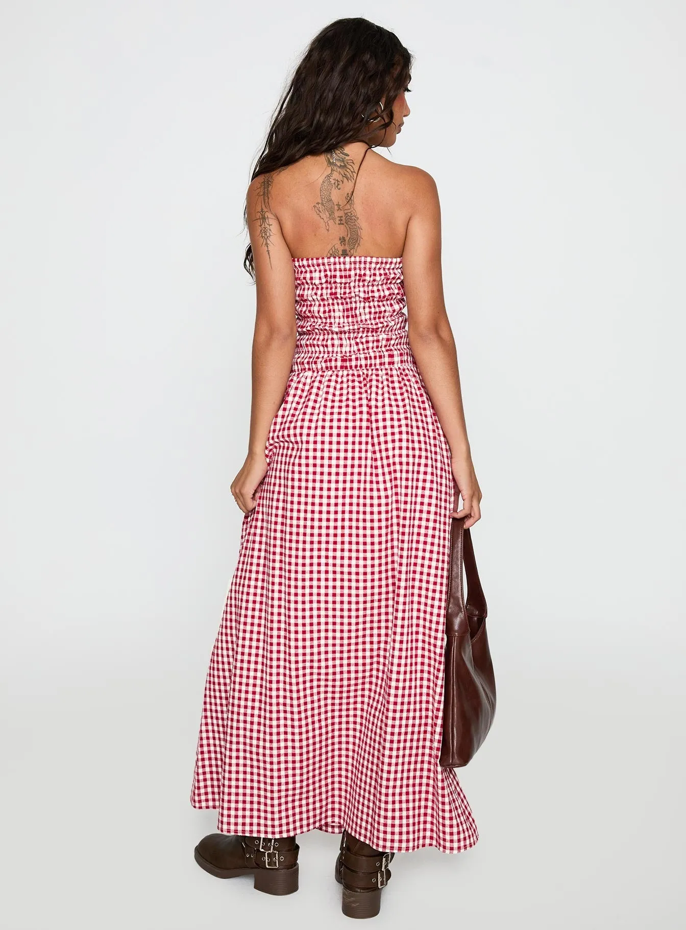 Human Nature Strapless Maxi Dress Red Check Elegant formal maxi
