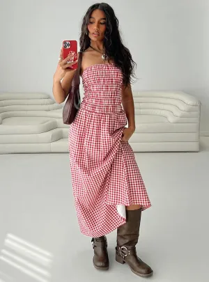 Human Nature Strapless Maxi Dress Red Check Tropical Air