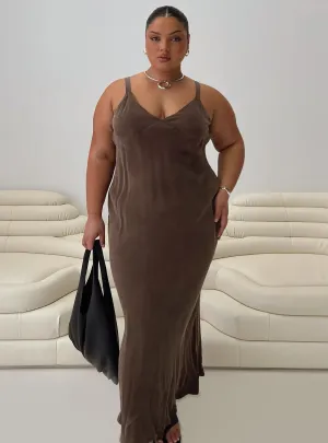 Comfortable chic maxi Soft drape summer gown Laurette Maxi Dress Brown Curve